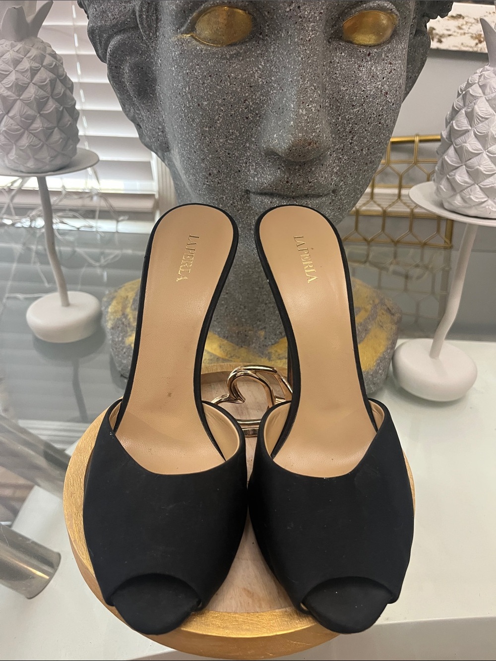 La Perla Black Open-Toe Mule Slides
